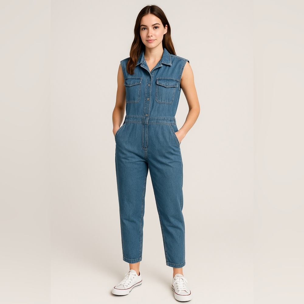 ASOS Design Utility Denim Overalls Blue L